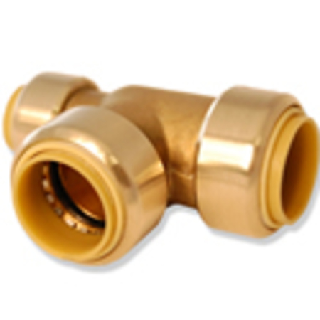 QUICK FITTING ProBite Reducing Pipe Tee, 1/2 x 3/4 in, Push-Fit, Brass, 200 psi Pressure LF815R